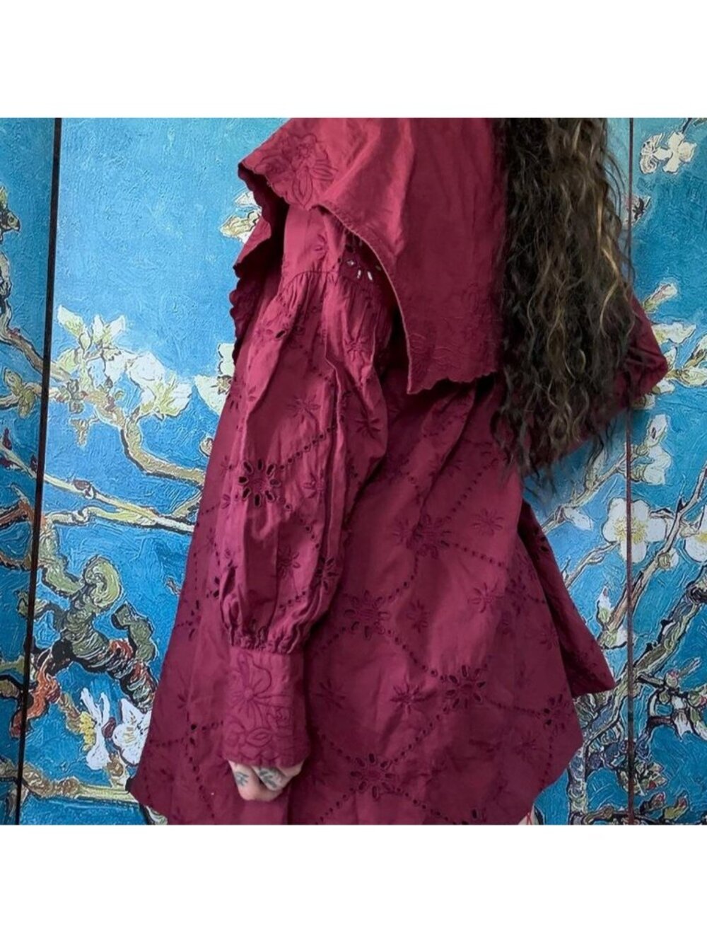 Damson Madder Burgundy Cotton Eyelet Dress nwt - Picture 2 of 8